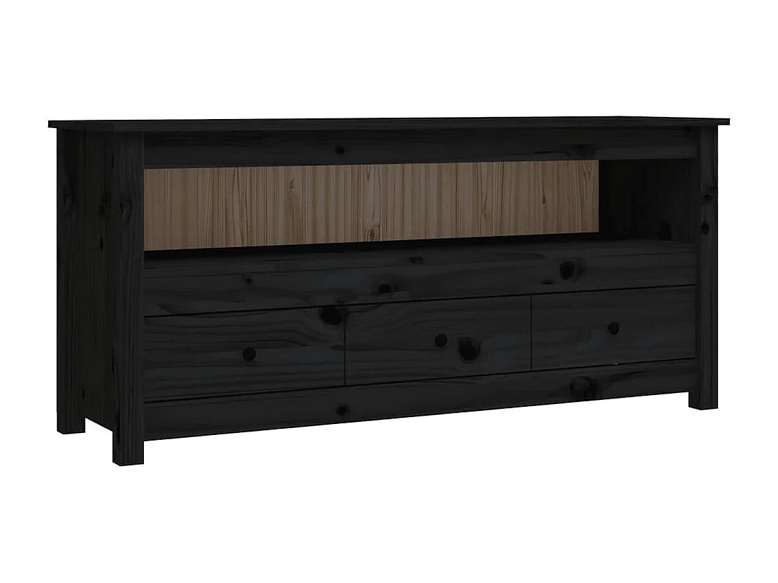Mobile Porta TV Nero 114x35x52 cm in Legno Massello di Pino