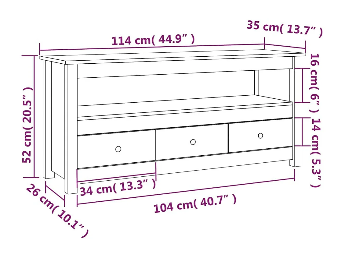 Mobile Porta TV Nero 114x35x52 cm in Legno Massello di Pino