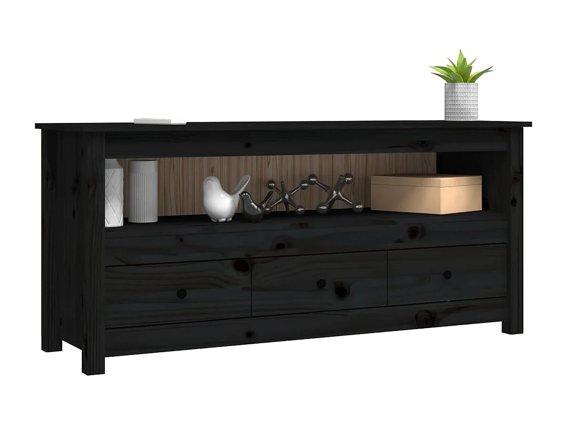 Mobile Porta TV Nero 114x35x52 cm in Legno Massello di Pino