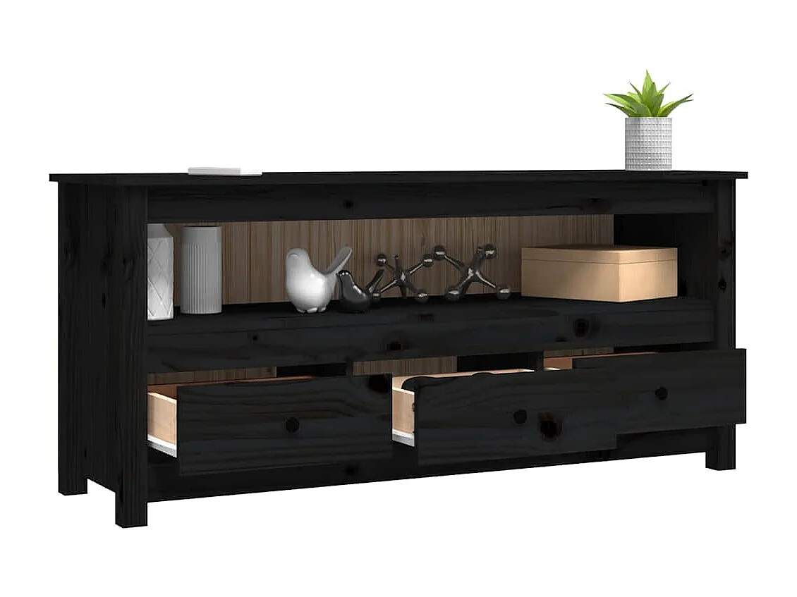 Mobile Porta TV Nero 114x35x52 cm in Legno Massello di Pino