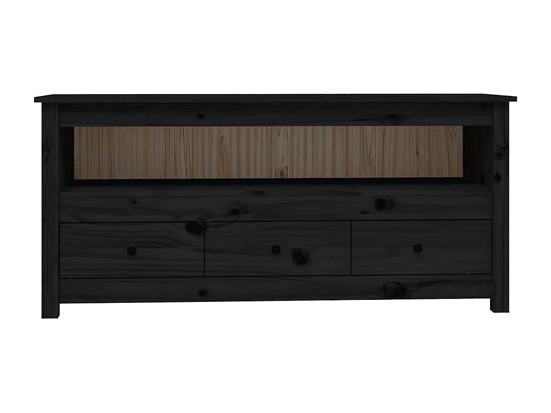 Mobile Porta TV Nero 114x35x52 cm in Legno Massello di Pino