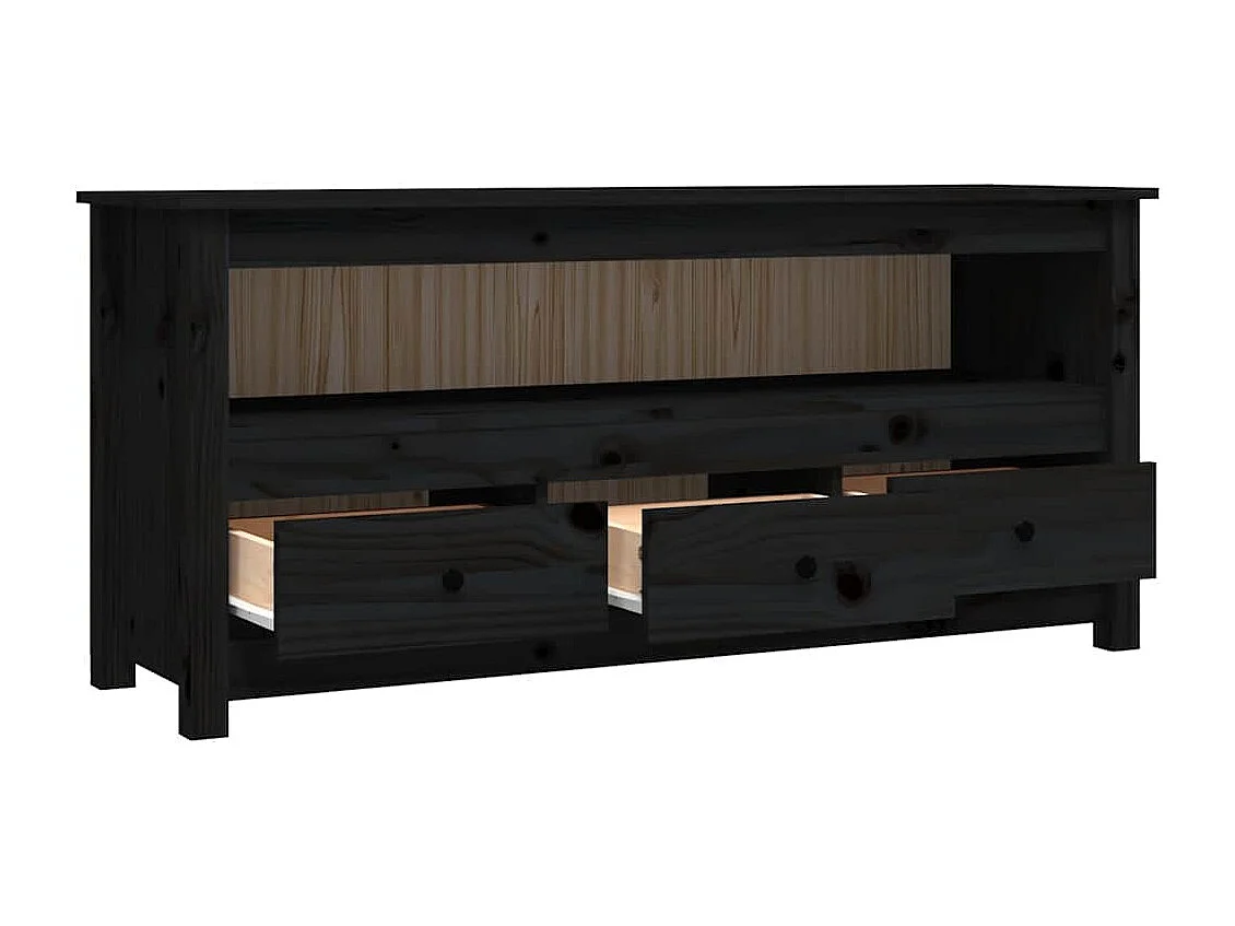 Mobile Porta TV Nero 114x35x52 cm in Legno Massello di Pino