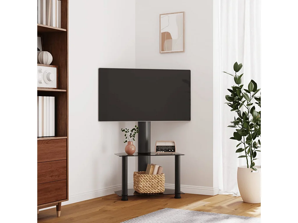 Suporte de canto para TV 32-70 polegadas c/ 2 prateleiras preto