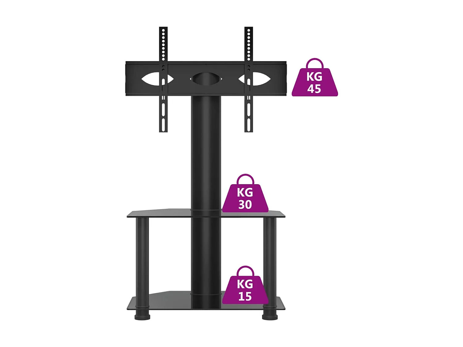 Suporte de canto para TV 32-70 polegadas c/ 2 prateleiras preto