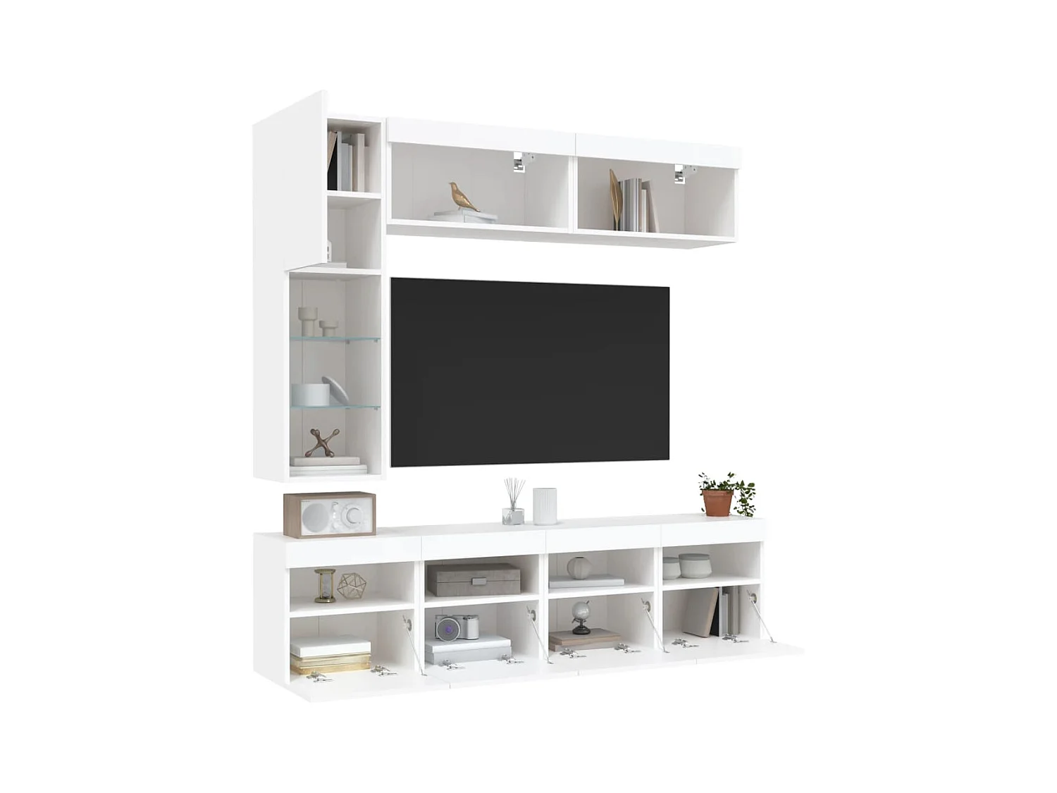 Ensemble de meubles TV muraux 7 pcs avec lumières LED blanc