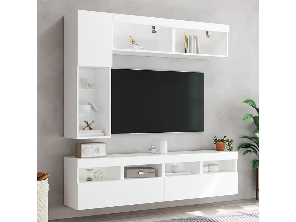Ensemble de meubles TV muraux 7 pcs avec lumières LED blanc