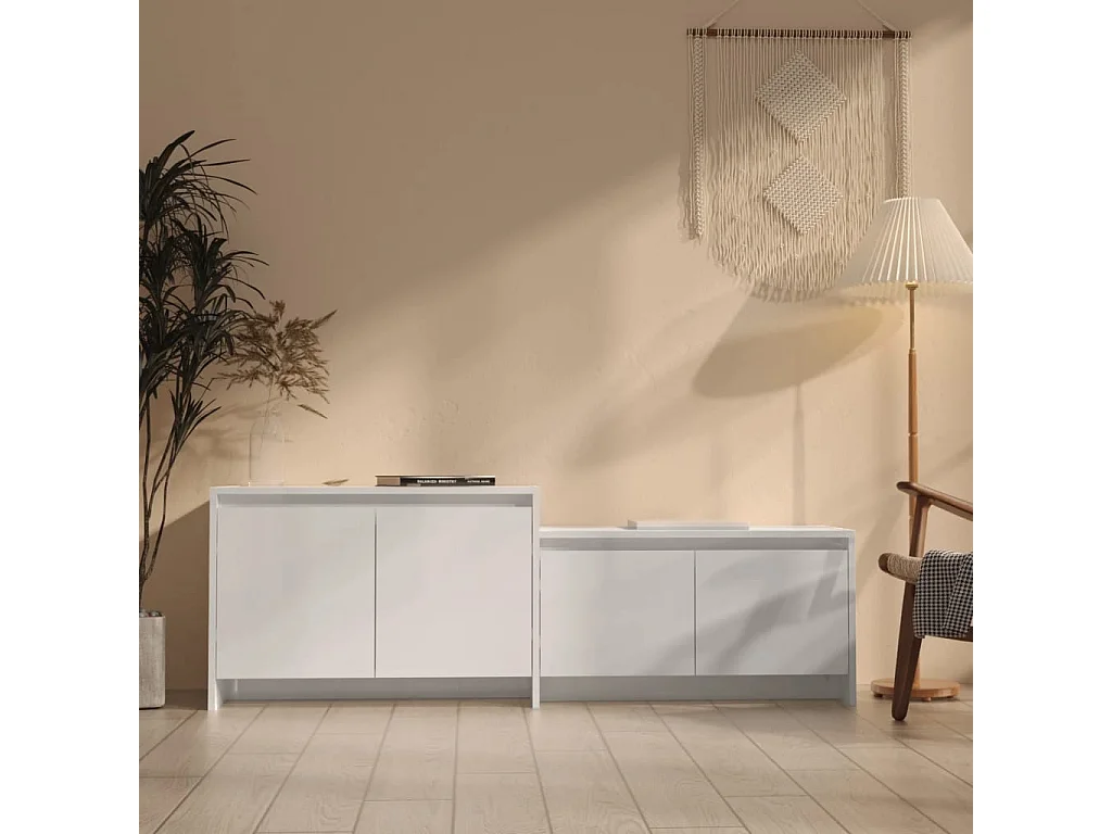 Meuble TV Blanc brillant 146,5x35x50 cm Bois d'ingénierie