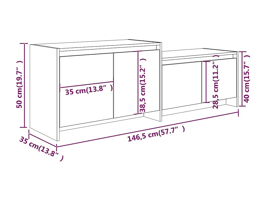 Meuble TV Blanc brillant 146,5x35x50 cm Bois d'ingénierie