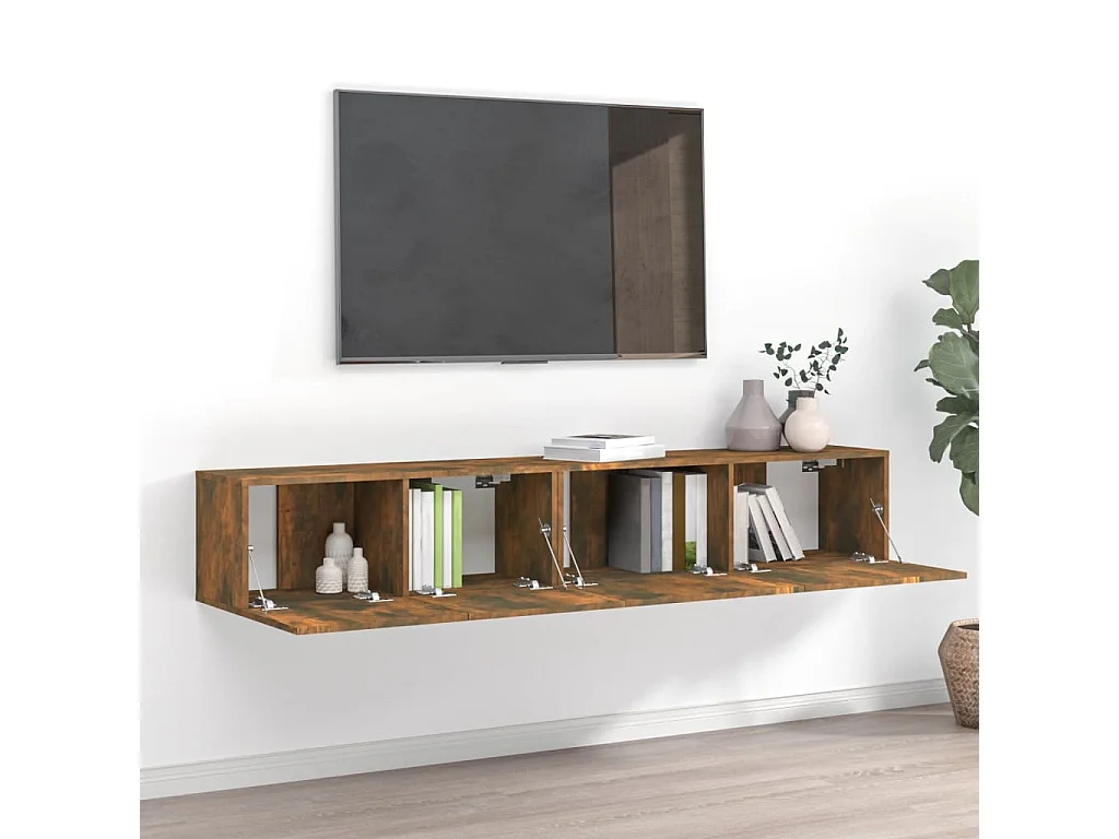 Set de muebles de TV 2 pzas madera contrachapada roble ahumado