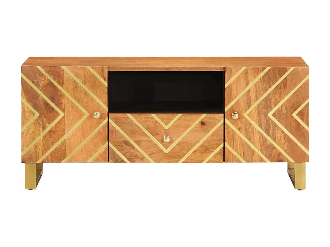 Mobile Porta TV Marrone e Nero 105x33,5x46 cm in Legno di Mango