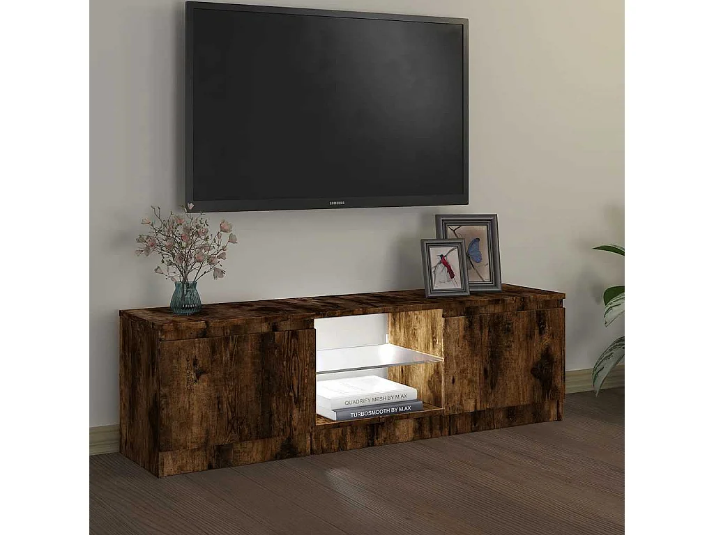 Meuble TV avec lumières LED chêne fumé 120x30x36 cm