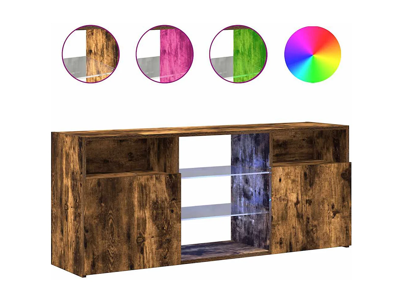 Meuble TV avec lumières LED Chêne fumé 120x30x50 cm