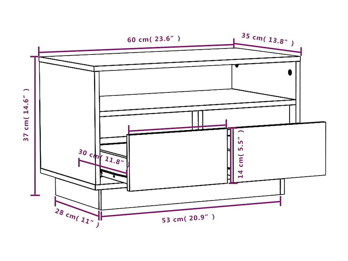 Mobile Porta TV Ambra 60x35x37 cm in Legno Massello di Pino