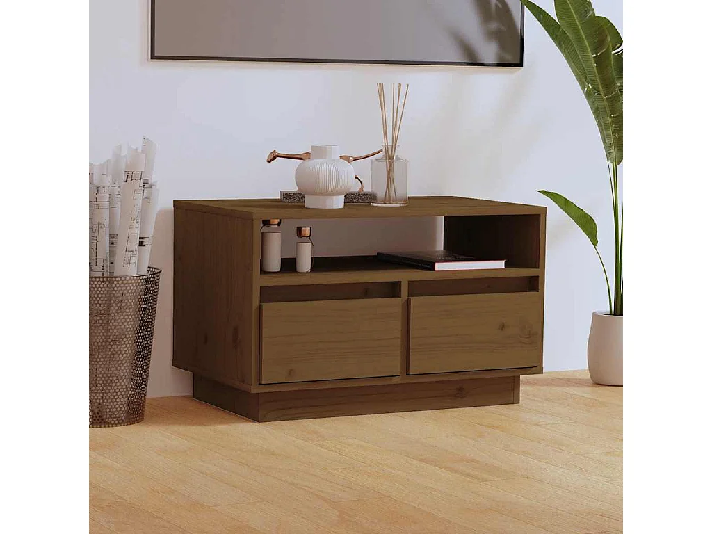 Meuble TV Marron miel 60x35x37 cm Bois de pin massif