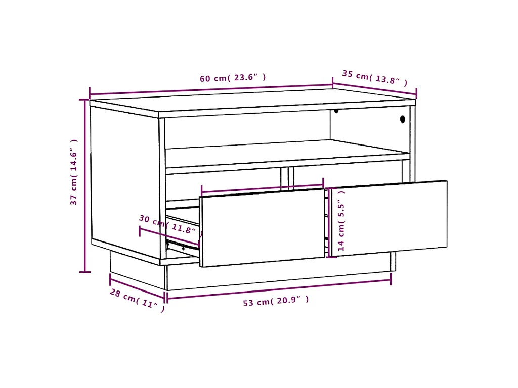 Meuble TV Marron miel 60x35x37 cm Bois de pin massif