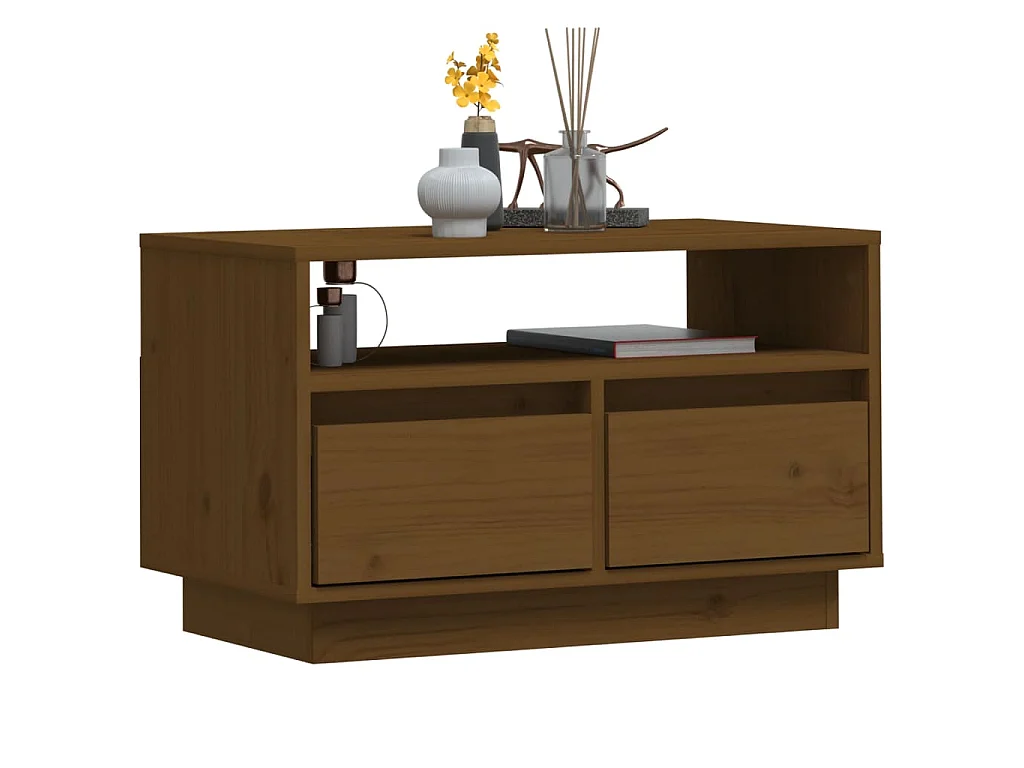 Meuble TV Marron miel 60x35x37 cm Bois de pin massif