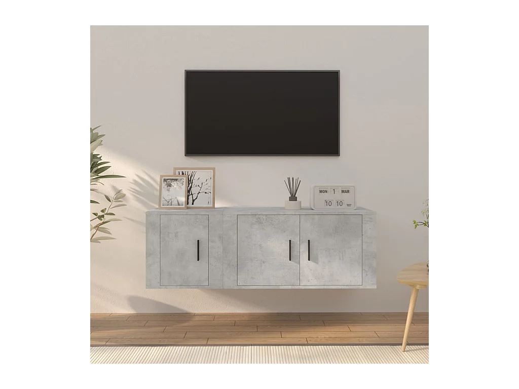 Ensemble de meubles TV 2 pcs gris béton bois d'ingénierie