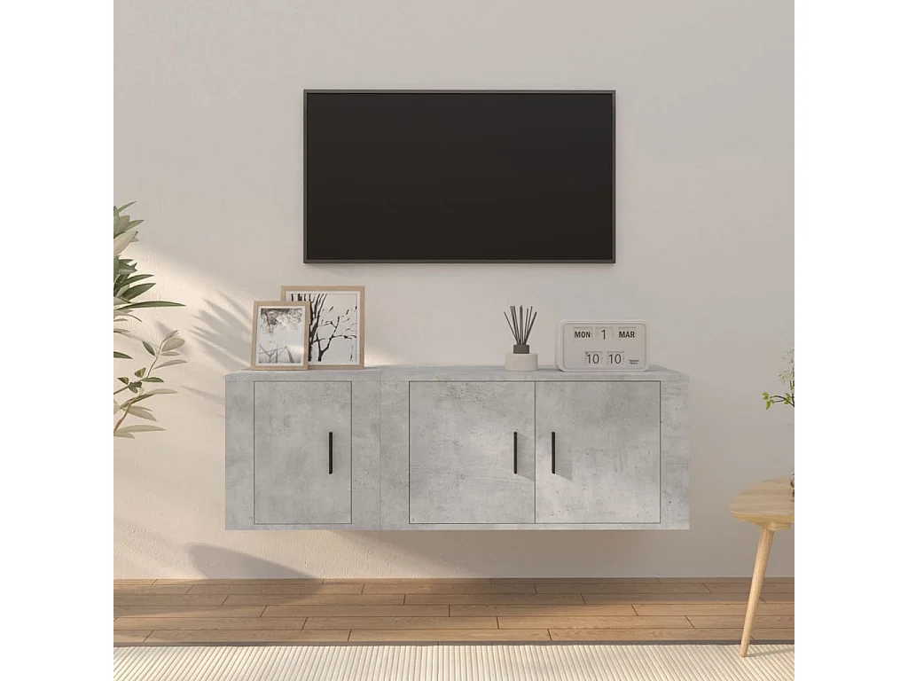 Ensemble de meubles TV 2 pcs gris béton bois d'ingénierie