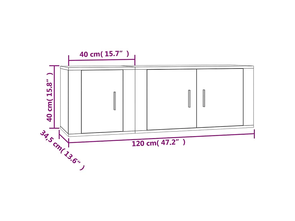 Ensemble de meubles TV 2 pcs gris béton bois d'ingénierie