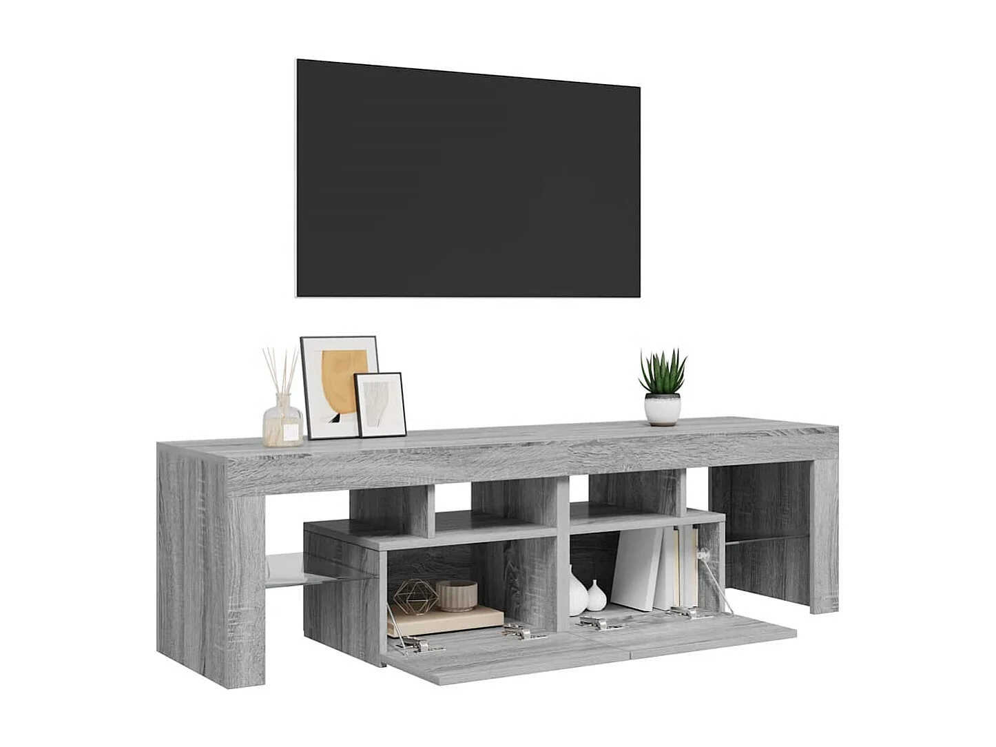 Szafka RTV LED Sonoma szara z dużą przestrzenią do przechowywania