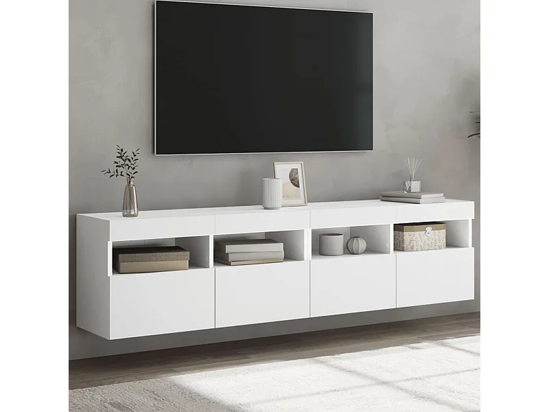 Ścienne meble telewizyjne z oświetleniem LED 2 szt. biały 80x30x40 cm - Półka ścienna z oświetleniem LED RGB i dużą przestrzenią do przechowywania