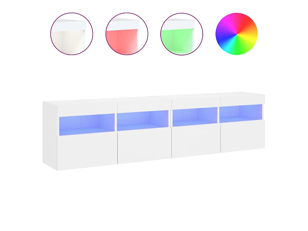 Meubles TV muraux avec lumières LED 2 pcs blanc 80x30x40 cm