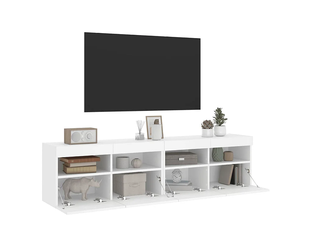 Meubles TV muraux avec lumières LED 2 pcs blanc 80x30x40 cm