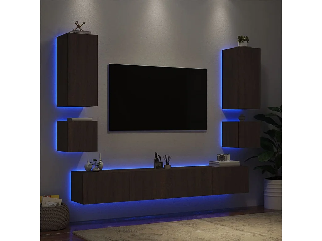 6-delige tv-wandmeubelset met LED-verlichting bruin eikenkleur