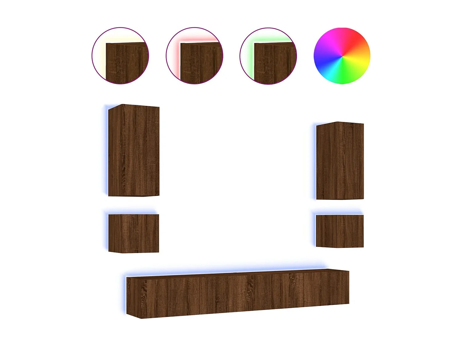 6-delige tv-wandmeubelset met LED-verlichting bruin eikenkleur