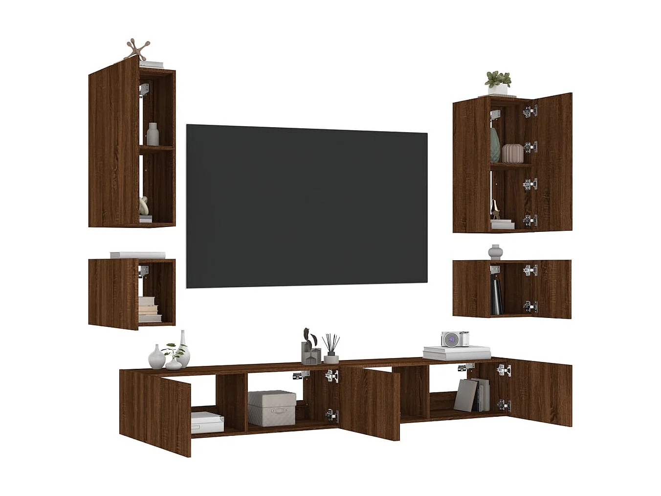6-delige tv-wandmeubelset met LED-verlichting bruin eikenkleur