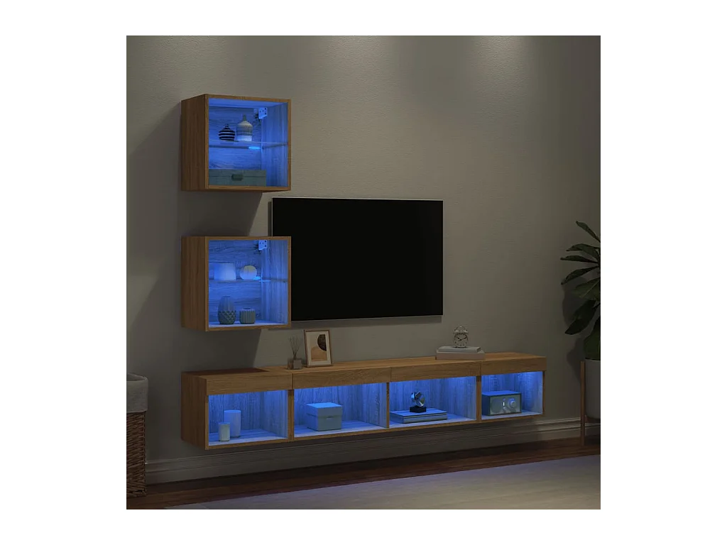 5-delige Tv-wandmeubelset met LED bewerkt hout sonoma eiken