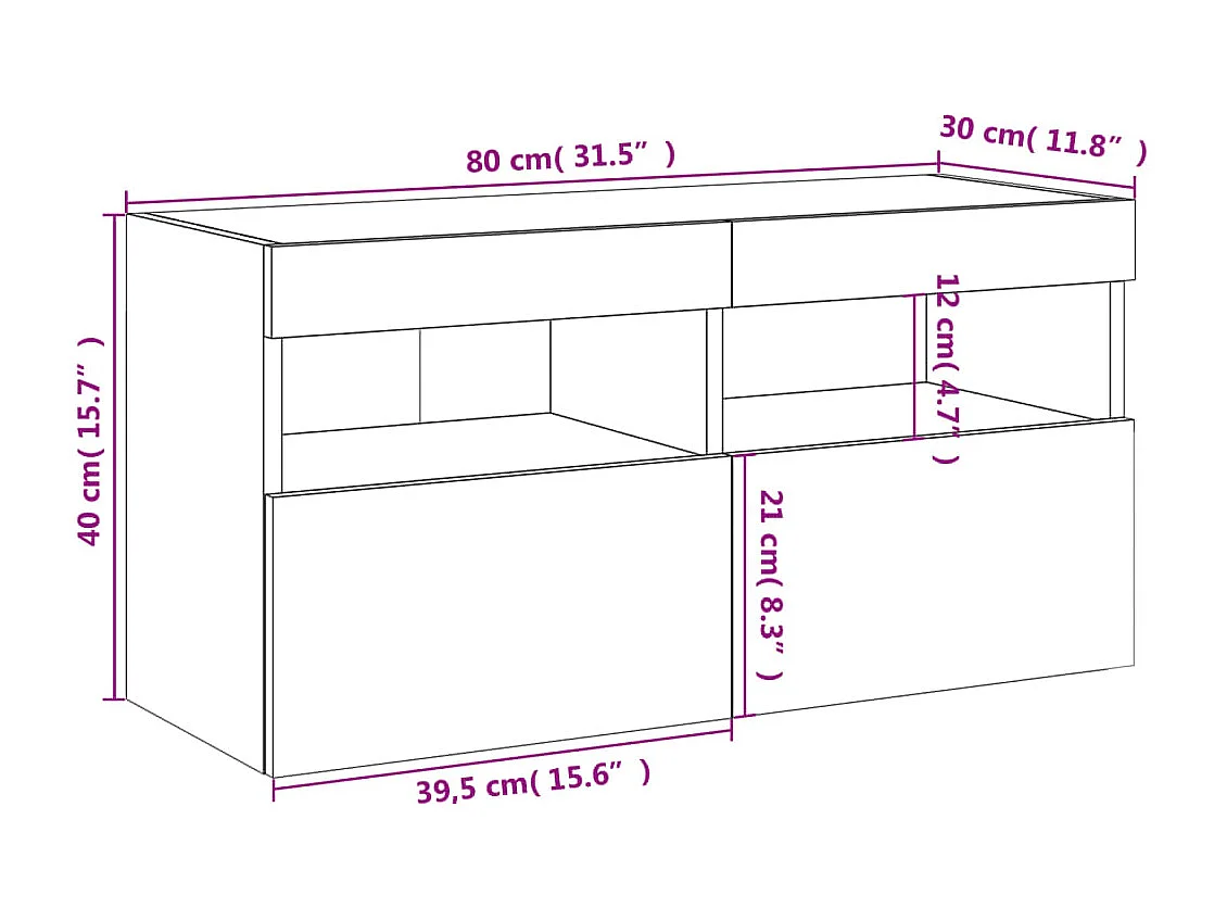 TV-Wandschrank mit LED-Leuchten Grau Sonoma 80x30x40 cm