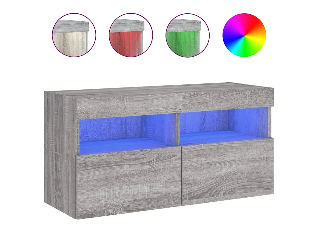 Meuble TV mural avec lumières LED sonoma gris 80x30x40 cm