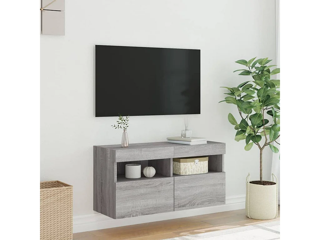 Meuble TV mural avec lumières LED sonoma gris 80x30x40 cm