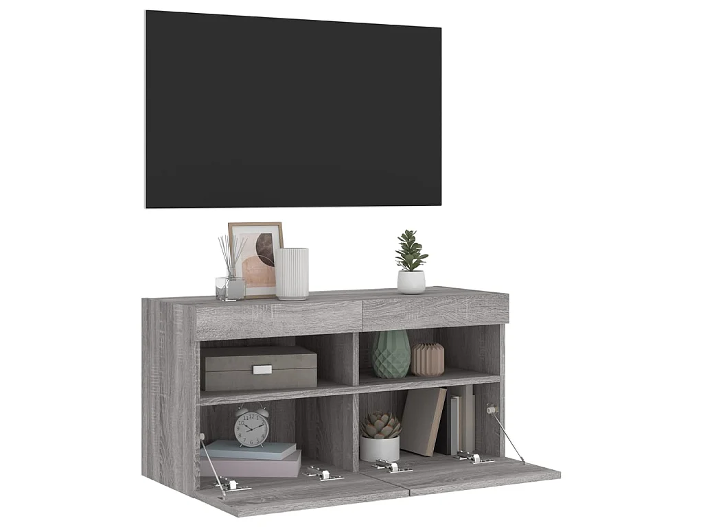 Meuble TV mural avec lumières LED sonoma gris 80x30x40 cm
