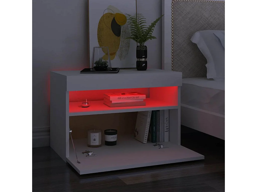 Móvel de TV com luzes LED 60x35x40 cm branco