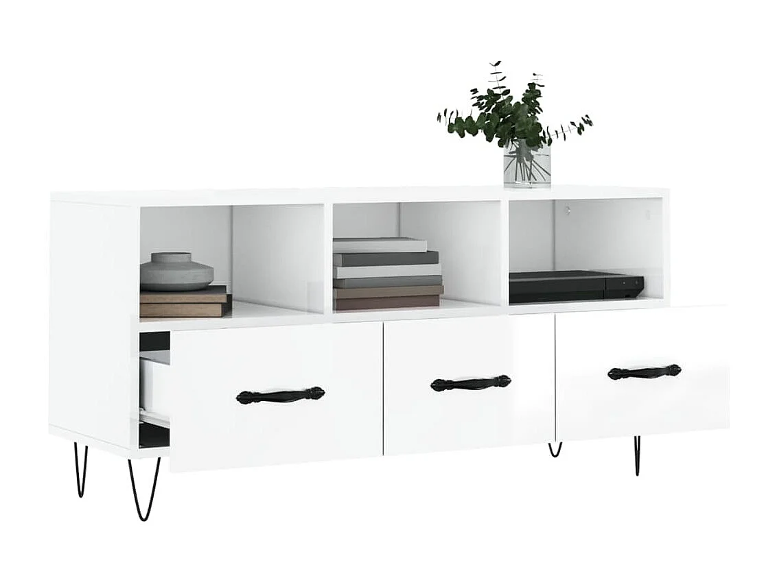 Meuble TV Blanc brillant 102x36x50 cm Bois d'ingénierie