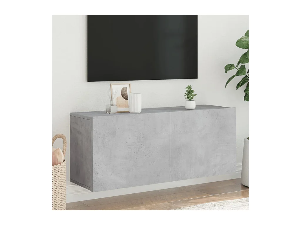 Meuble TV mural gris béton 100x30x41 cm