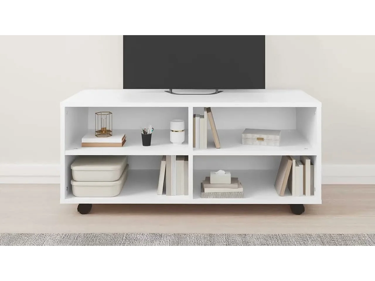 Meuble TV avec roulettes Blanc 90x35x35 cm Bois d'ingénierie
