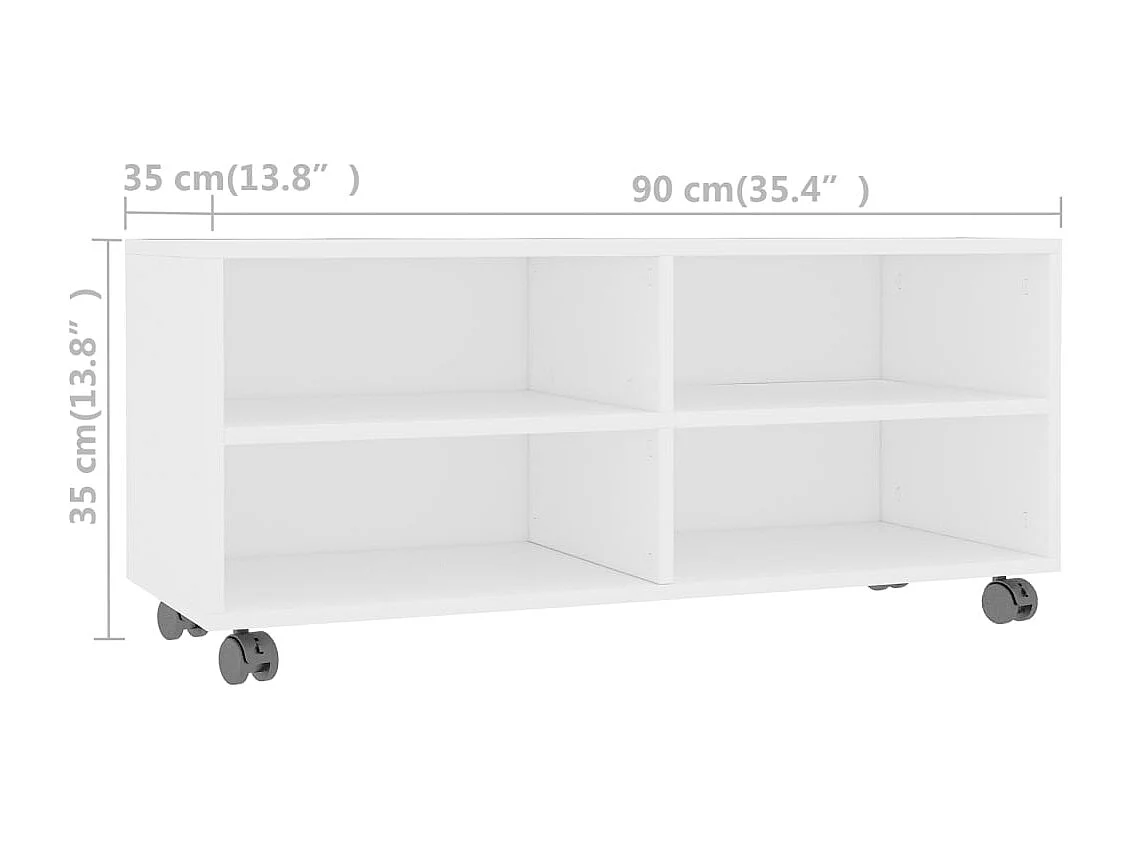Tv-meubel met wieltjes 90x35x35 cm bewerkt hout wit