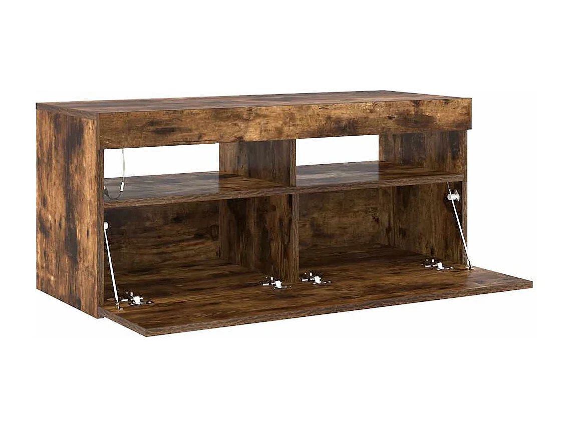 Tv-meubel met LED-verlichting 90x35x40 cm gerookt eikenkleurig