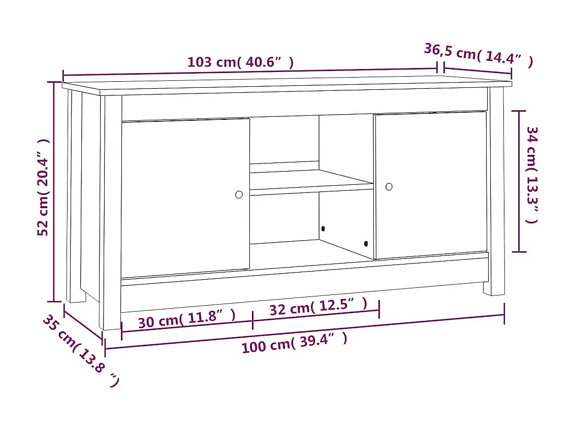 TV-Schrank Honigbraun 103x36,5x52 cm Massivholz Kiefer