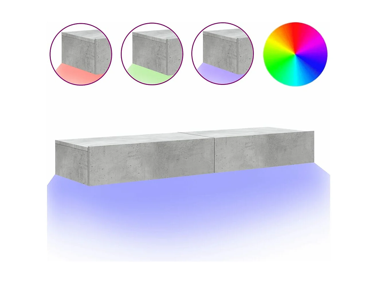 Meubles TV avec lumières LED 2 pcs gris béton 60x35x15,5 cm