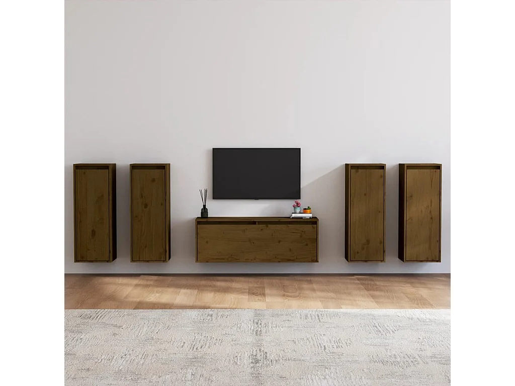 Meubles TV 5 pcs Marron miel Bois massif de pin