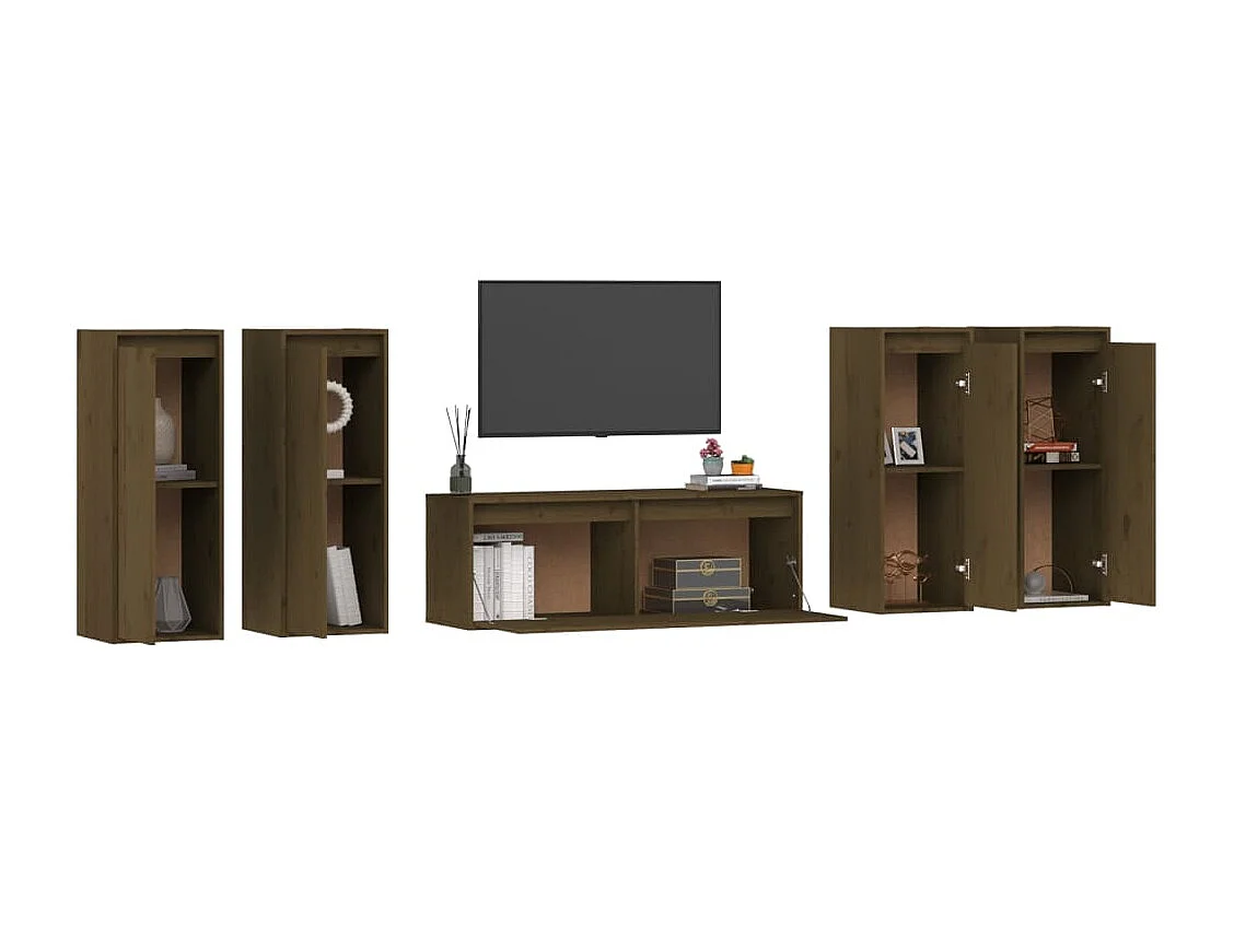 Meubles TV 5 pcs Marron miel Bois massif de pin