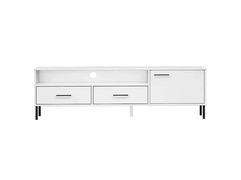 Meuble TV avec pieds en métal Blanc Bois de pin massif OSLO