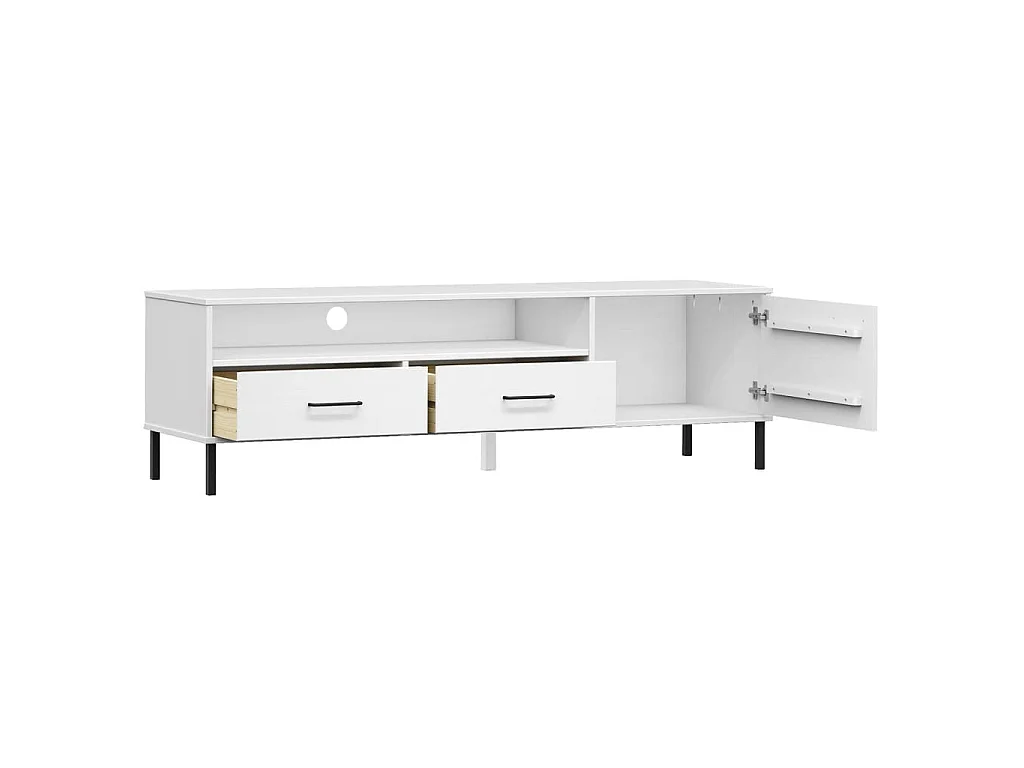 Meuble TV avec pieds en métal Blanc Bois de pin massif OSLO