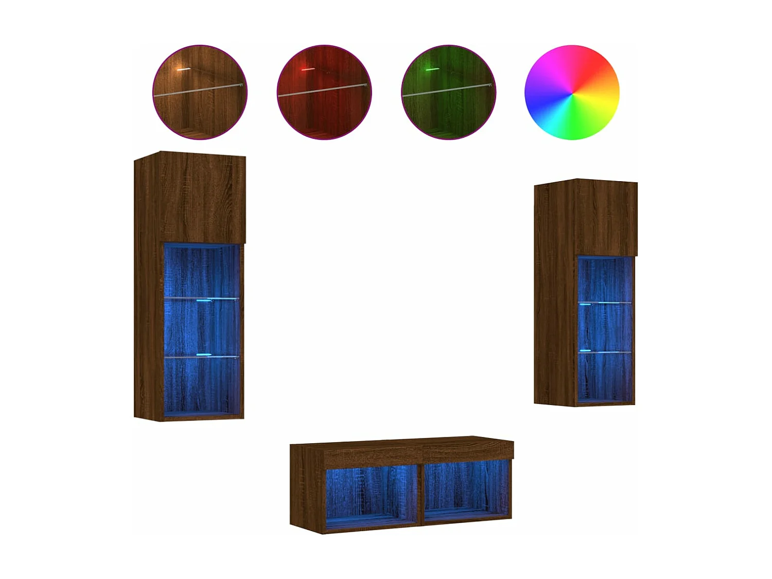 Mobili TV a Muro 4pz con Luci LED Rovere Marrone