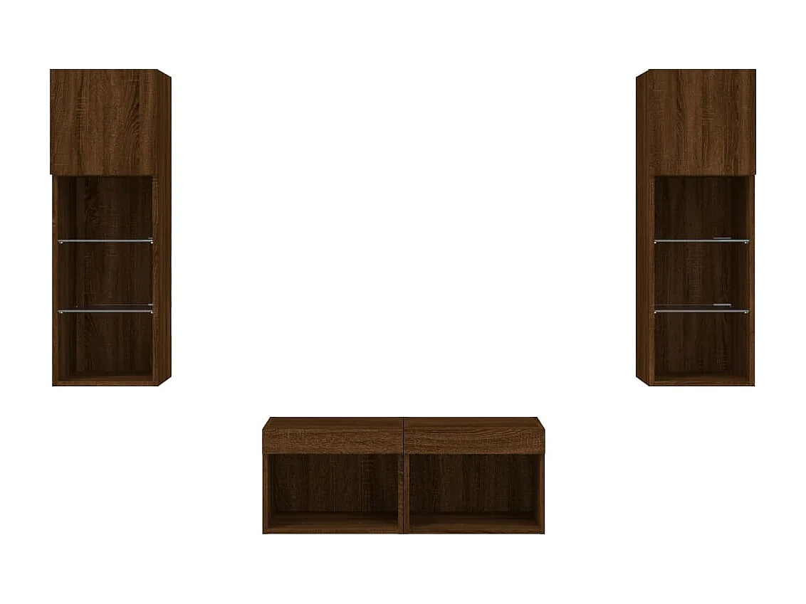Mobili TV a Muro 4pz con Luci LED Rovere Marrone