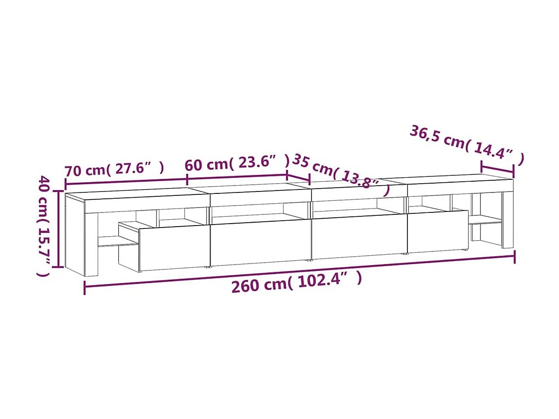 Mobile Porta TV con Luci LED Nero 260x36,5x40 cm